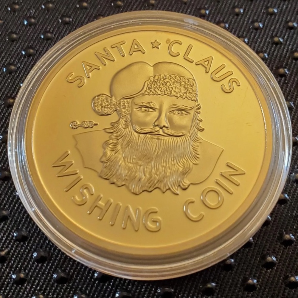 Santa Claus Wishing Gold Coin Father Christmas Present Happy Card Sleigh Old USA